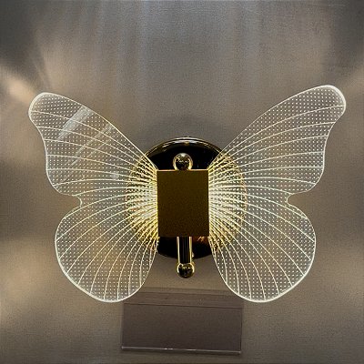 Arandela Borboleta DCB02158 Dourado 24x18cm com Led Integrado 6w 3000k Bivolt