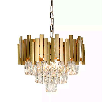 Pendente Redondo Cristal Ø53x33cm Dourado para 9 Lampadas E14