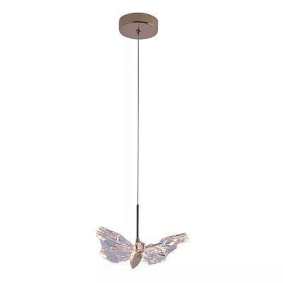 Pendente Borboleta QD05131 20x14cm Dourado com Led Integrado 8w 3000k Bivolt