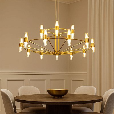 Pendente HPD4318 Dourado Ø80cm com Led Integrado 108w 3500k Bivolt