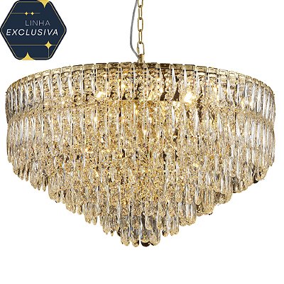 Pendente Redondo Cristal Ø80x46cm Dourado para 18 Lampadas E14 Bivolt