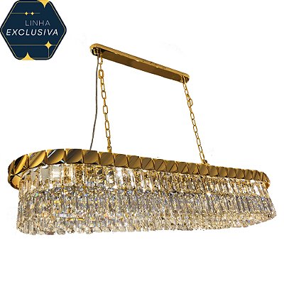 Pendente Cristal 120cm Dourado para 12 Lampadas E14 Bivolt