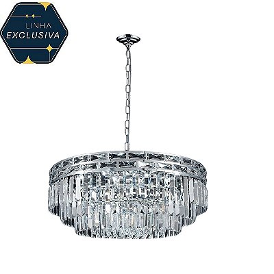 Pendente Redondo Cristal Ø80x32cm Dourado para 18 Lâmpadas E14 Bivolt