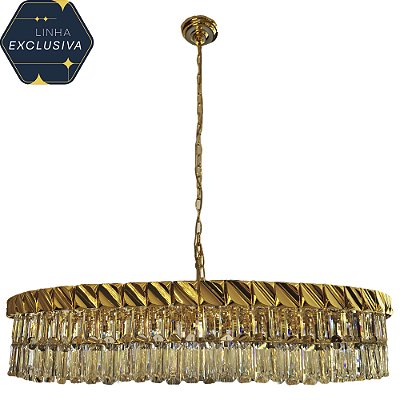 Pendente Redondo Cristal Ø80x26cm Dourado para 18 Lampadas E14 Bivolt