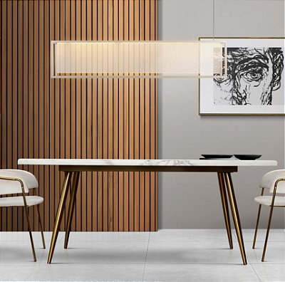 Pendente Almenara Retangular Dourado Fosco 120x25x10cm com LED 20,7w 3000k 127v