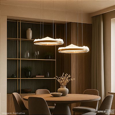 Pendente 2 aros HPD6217 60x50cm com Led Integrada 80W com Controle Remoto