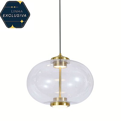 Pendente Vidro Oval HPD7979 35cm de Diametro c/ 1,50 Metros de Fio com LED 3000K