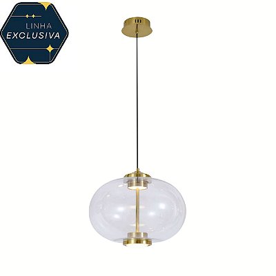 Pendente Vidro Oval HPD7979 35cm de Diametro c/ 1,50 Metros de Fio com LED 3000K