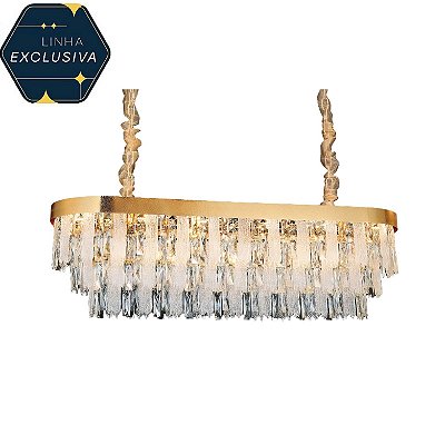 Lustre Cristal Retangular HPD8416 Dourado 120cm para 17 lâmpadas E14