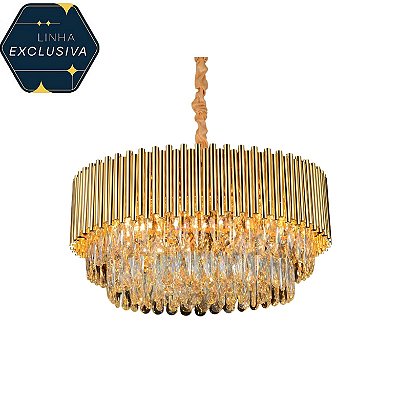 Lustre HPD8436 Metal e Cristal Dourado 60cm para 15 Lâmpadas E14