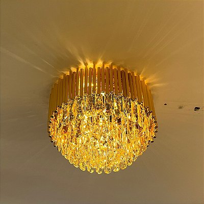 Plafon HPF8455 Metal e Cristal Dourado 45cm para 6 Lâmpadas E14