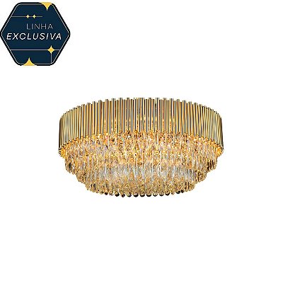 Plafon HPF8455 Metal e Cristal Dourado 45cm para 6 Lâmpadas E14