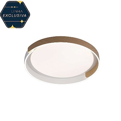 Plafon HPF5428 Branco com Madeira 45cm Led 55w Dimerizável com Controle Remoto Bivolt