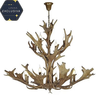 Lustre HPDPA Madeira Resina 100x68cm para 12 Lâmpadas E14 Bivolt