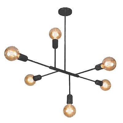 Pendente Estilo Industrial 16280/6 Preto 60x60x40cm para 6 Lampadas E27