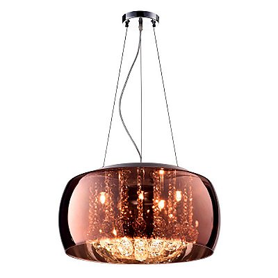 Pendente Soho 60x20cm Cobre Transparente em Vidro e Cristais  para 9 Lampadas G9