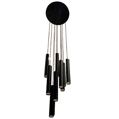 Pendente 4828 Para pe direito alto Preto Fosco Tubo Cilindrico para 10 Lampadas E27