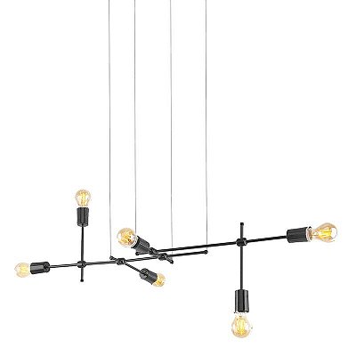 Pendente Estilo Industrial 5173 108x40x44cm Preto para 6 Lampadas E27