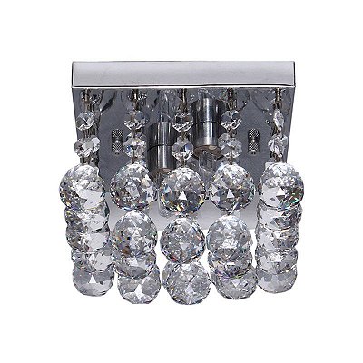 Plafon Quadrado Cristal Strass 15x15cm para 2 Lampadas G9