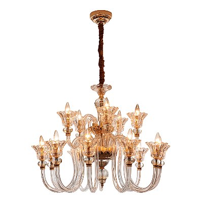 Lustre Tubo Cristal 70x80cm Champanhe para 15 Lampadas E14