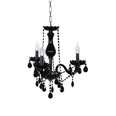 Lustre Classico Vela Cristal 50x54cm Preto 3 Lampadas E14