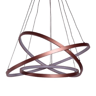 Pendente Alianca 3 Aneis Ø60xØ50xØ40cm Cobre com Led integrado 75w Bivolt