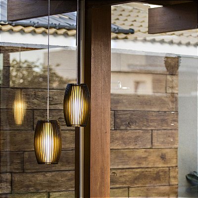 Pendente 1140 Stecche Di Legno Imbuia 20x30 para 1 Lâmpada E27