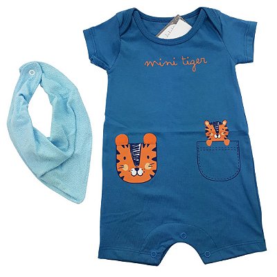 Roupa de Bebê Menino Macacão Curto Tigre Azul