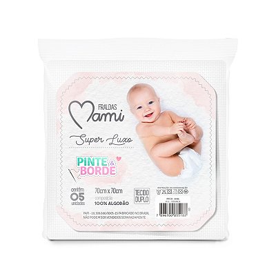Fralda Pinte Borde Super Luxo 100%Alg. 70x70cm 1084 - Mami Papi Branca