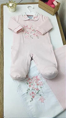 Saída De Maternidade Macacao e Manta Mna Flores Rosas  - 4110 Miniclo