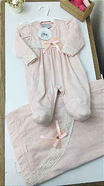 Saída De Maternidade Macacao e Manta Mna Rosa 4090 - Miniclo
