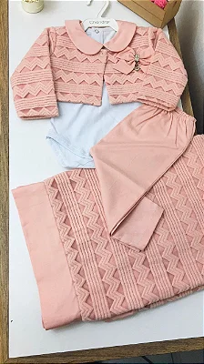 Saida de Maternidade Body Casaco Calça e Manta Rose 0308 Bilu Tetéia
