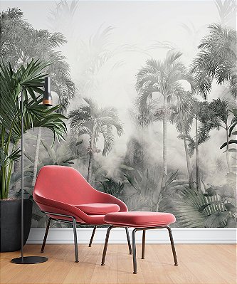 Papel de Parede Safari com Folhas Grandes e Neblina 3