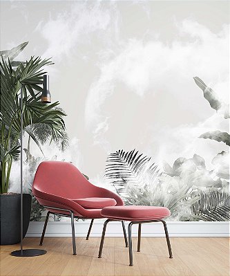 Papel de Parede Safari com Folhas Grandes e Neblina 9