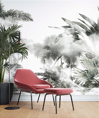 Papel de Parede Safari com Folhas Grandes e Neblina 11