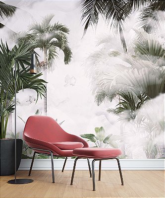 Papel de Parede Safari com Folhas Grandes e Neblina 12