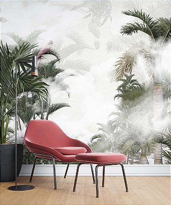 Papel de Parede Safari com Folhas Grandes e Neblina 13