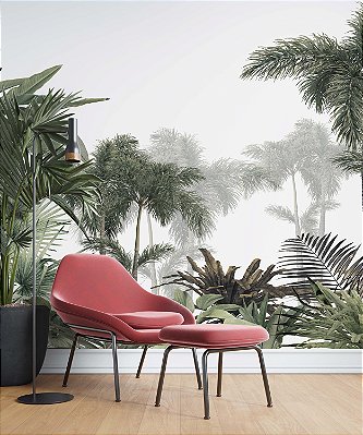 Papel de Parede Safari com Folhas Grandes e Neblina 14