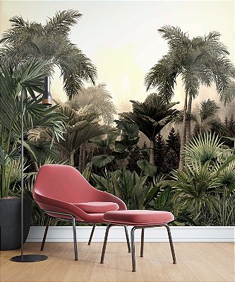 Papel de Parede Safari com Folhas Grandes e Neblina 16