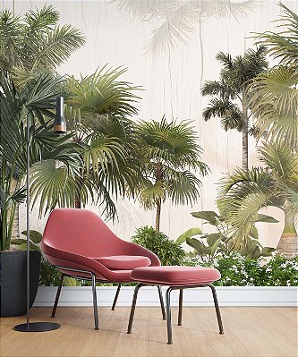 Papel de Parede Safari com Folhas Grandes e Neblina 17