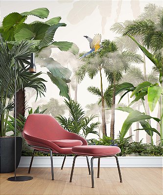 Papel de Parede Safari com Folhas Grandes e Neblina 18