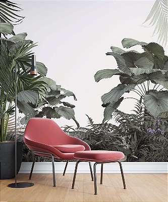 Papel de Parede Safari com Folhas Grandes e Neblina 20