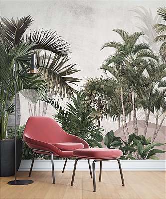 Papel de Parede Safari com Folhas Grandes e Neblina 23