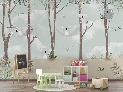 Papel de Parede Infantil de Coalas na Floresta