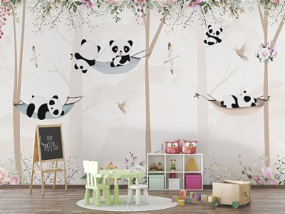 Papel de Parede Infantil de Pandas na Rede