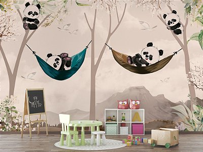 Papel de Parede Infantil de Pandinhas na Rede
