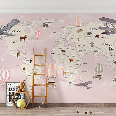 Papel de Parede Infantil de Aviões e Balões no Mundo