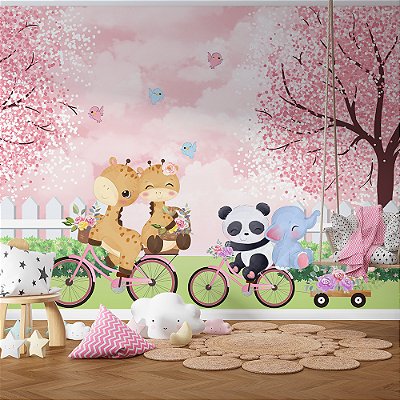 Papel de Parede Infantil Animais e Bicicletas AL 04