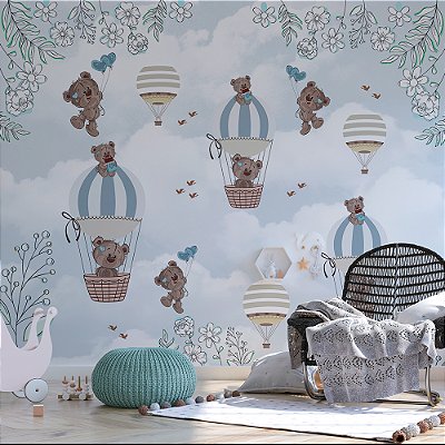 Papel de Parede Infantil Urso e Balões