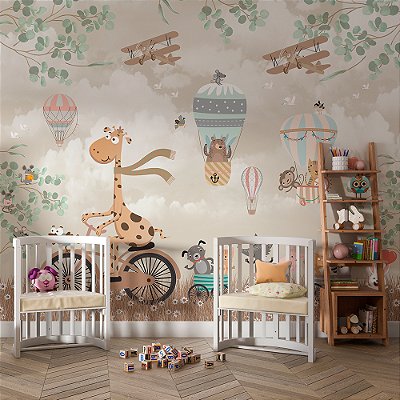 Papel de Parede Infantil Animais e Bicicletas AL 08